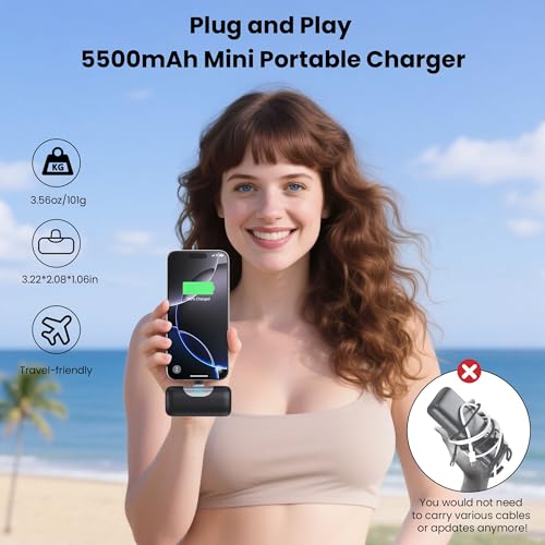Mini Portable Charger for iPhone 17/16/15 Series,Upgraded 5500mAh PD Fast Charging USB-C Power Bank,Travel Pocket Size Portable Phone Charger for iPhone17/17Pro/17Pro Max/Air/16/15,Samsung,Android etc