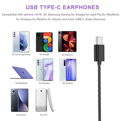 USB C Headphones for iPhone 17 16 15 Pro Max,Wired Earbuds with Microphone