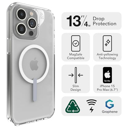 ZAGG Crystal Palace Snap iPhone 15 Pro Max Clear Phone Case - Drop Protection (13ft/4m), Durable Graphene, Anti-Yellowing, and Scratch-Resistant MagSafe Phone Case - size: iPhone 15 Pro Max, style: With Magsafe