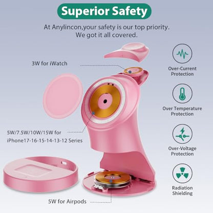 3 in 1 Wireless Charging Station for Apple Devices, Pink - color: Pink