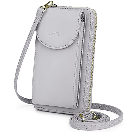 S-ZONE Small Crossbody Bags for Women Phone Purse RFID Blocking Wallet | Card Slots, Vegan Leather, Anti-theft, Multi Pockets, Detachable Adjustable Strap, Travel Eveyday Outing - color: Light Gray