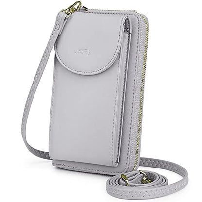 S-ZONE Small Crossbody Bags for Women Phone Purse RFID Blocking Wallet | Card Slots, Vegan Leather, Anti-theft, Multi Pockets, Detachable Adjustable Strap, Travel Eveyday Outing - color: Light Gray