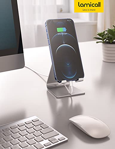Lamicall Aluminum Cell Phone Stand, Adjustable Desk Phone Holder for iPhone - color: Silver
