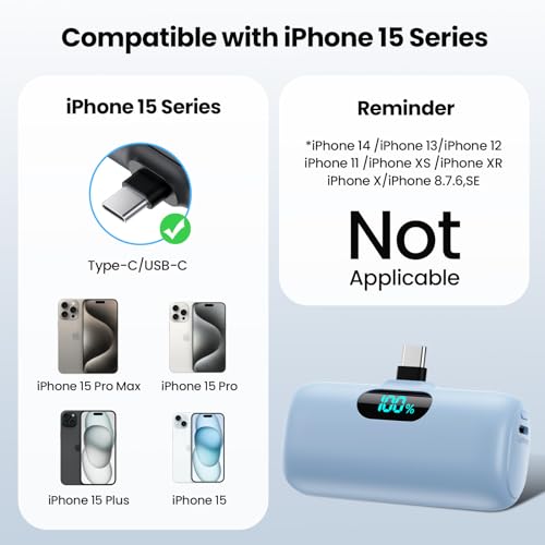 Mini Portable Charger USB C Power Bank,Upgraded 5000mAh PD Fast Charging Battery Pack Built-in USB-C Connector Travel Essential for iPhone17/17Pro/17Pro Max/Air/16 Plus/16Pro Max/15 Series,Android etc - color: Light Blue