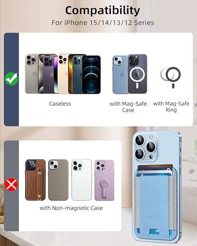 HiWe for MagSafe Wallet, 7 Cards Holder for Phone Case, RFID Blocking - color: Sky Blue Wallet - Grey Band