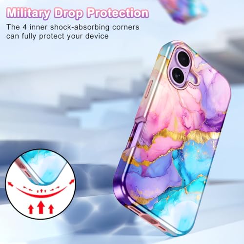 Btscase Compatible with iPhone 17 Case 6.3 Inch 2025,Marble Pattern 3 in 1 Heavy Duty Shockproof Full Body Rugged Hard PC+Soft Silicone Drop Protective Women Girl Phone Cases, Pink Blue - color: Pink Blue, size: iPhone 17