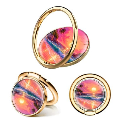 Cell Phone Ring Holder, Cute Phone Ring Grip Stand, 360°Rotation Funny Metal Kickstand Finger Grip Beautiful Beach Sun - color: Beautiful Beach Sun