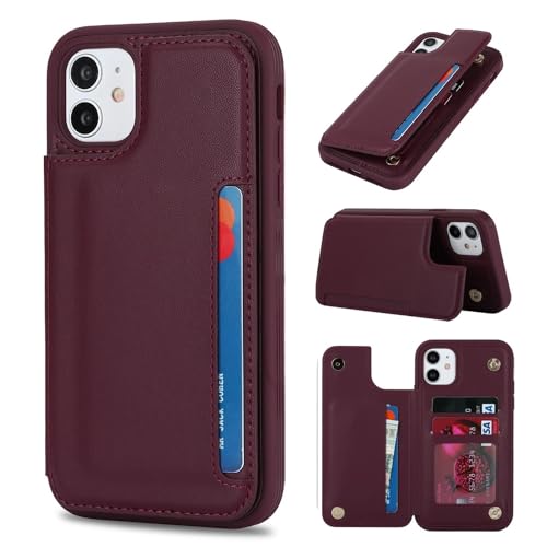 iCoverCase Compatible with iPhone 11 Case with Card Holder, Wallet Phone Case for Women Men RFID Blocking PU Leather Protective Case 6.1 Inch (Wine Red) - color: Wine Red
