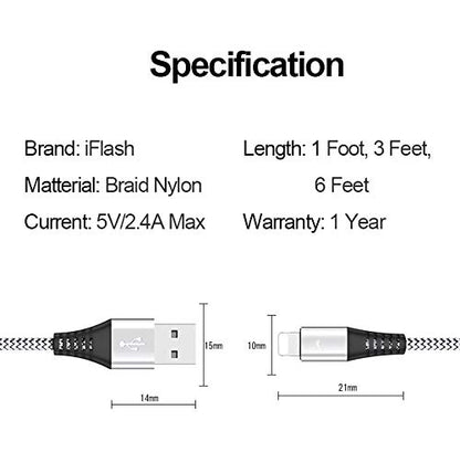 IFLASH Charge/Sync Cable w/LED, 6 Feet Data Cable Fast Charging and Sync Charger for iPhone Xs/XS Max/XR/X / 8/8 Plus /7 Plus / 6S/6 Plus/SE, iPad Air Mini 2/3/4, iPod Touch 5/6 (2 Meters)