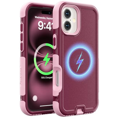 Follaroma Magnetic for iPhone 16 Case, Heavy Duty Cases, Purple Pink,6.1" | Compatible with MagSafe, Heavy Duty Shockproof,Military-Grade Anti-Drop Protective,Dual Layer Magnetic Protection Phone Cover - color: Purple Pink, size: iPhone 16 6.1''