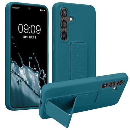 kwmobile Case for Samsung Galaxy S24 Case - Soft TPU Cover with Silicone Coating - with Hand Strap and Stand Function - Shockproof - Teal Matte - color: teal matte, size: Galaxy S24