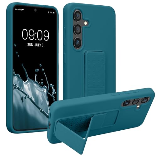 kwmobile Case for Samsung Galaxy S24 Case - Soft TPU Cover with Silicone Coating - with Hand Strap and Stand Function - Shockproof - Teal Matte - color: teal matte, size: Galaxy S24