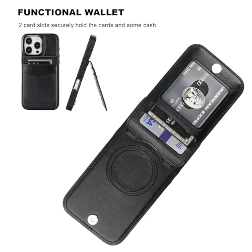 KIHUWEY for iPhone 16 Pro Wallet Case Card Holder for MagSafe, Black | Wireless Charging, RFID, Flip PU Leather, Magnetic Clasp, Kickstand, Heavy Duty Protective Cover - color: Magsafe for Black