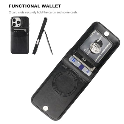 KIHUWEY for iPhone 16 Pro Wallet Case Card Holder for MagSafe, Black | Wireless Charging, RFID, Flip PU Leather, Magnetic Clasp, Kickstand, Heavy Duty Protective Cover - color: Magsafe for Black