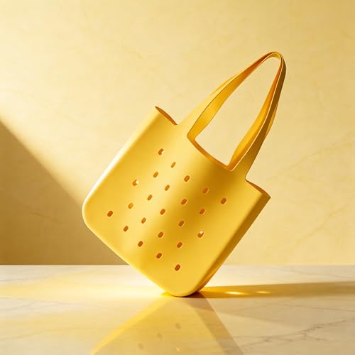 Silicone Beach Bag, Waterproof Large Tote Bag for Women, Charm Compatible Bag - color: Yellow