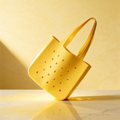 Silicone Beach Bag, Waterproof Large Tote Bag for Women, Charm Compatible Bag - color: Yellow
