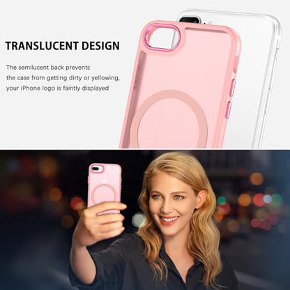 DUEDUE for iPhone 8 Plus Case, iPhone 7 Plus Case Magnetic[Compatible with Magsafe], Translucent Matte Back Protective Cover Shockproof Phone Case for iPhone 7 Plus/8 Plus, Pink - color: Pink