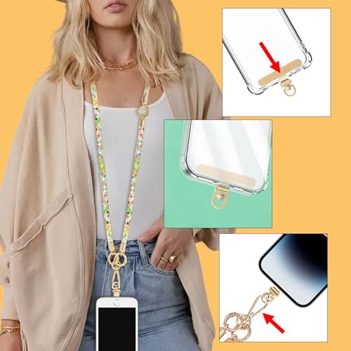 Crystal Phone Strap Crossbody and Wrist Lanyard, Anti Theft Layered & Wrist Strap Cell Phone Neck for Women - color: Colour a