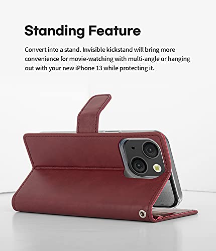 GOOSPERY Bluemoon Wallet Compatible with iPhone 13 Mini Case, Premium PU Leather Standing Feature Flip Card Holder Phone Cover (Wine) - color: Wine, size: iPhone 13 Mini