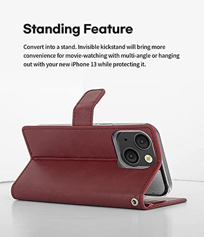 GOOSPERY Bluemoon Wallet Compatible with iPhone 13 Mini Case, Premium PU Leather Standing Feature Flip Card Holder Phone Cover (Wine) - color: Wine, size: iPhone 13 Mini