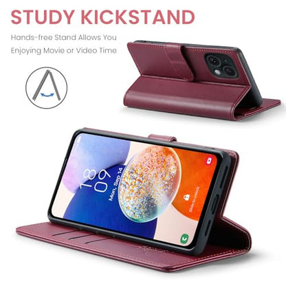 FLIPALM Card Holder Wallet Case for iPhone 15 6.1", Red | RFID Blocking, PU Leather Folio Flip, Kickstand, Protective Shockproof Cover - color: Red, size: iPhone 15-6.1"