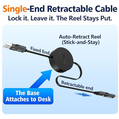 AGVEE 1.6ft Fixed / 2.3ft Extend One-End Retractable Multi Charging Cable - size: 1.6ft Fixed / 2.3ft Extend