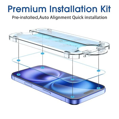 amFilm OneTouch for iPhone 16 Plus Screen Protector 6.7'' Tempered Glass - size: 16-6.7”