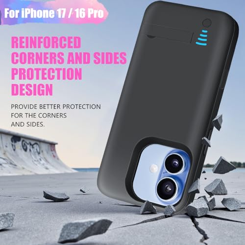 Battery Case for iPhone 17 / iPhone 16 Pro, 5000mAh Rechargeable Extended Battery Charging/Charger Case, Add 100% Extra Juice (6.3 Inches) Black