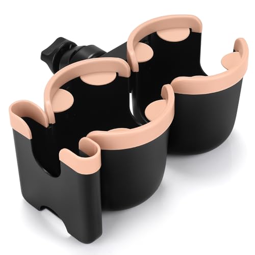 Accmor Stroller Cup Holder with Phone Holder, Bike Cup Holder, Universal Cup Holder for Uppababy Nuna Strollers, 2-in-1 Drinks Holder for Walker, Wheelchair, Scooter - color: Double Holder-Pink