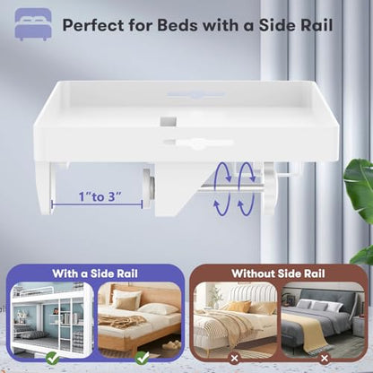 AUZONIMICS Bedside Shelf for Dorm Room, White Bunk Table 50LBS Capacity