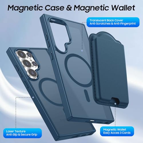 Magnetic for Samsung Galaxy S24 Ultra Wallet Case with Card Holder﻿ | Compatible with MagSafe, Shockproof Phone Cover with Detachable RFID Blocking Card Slot, Deep Blue - color: Deep Blue, size: S24 Ultra 6.8"