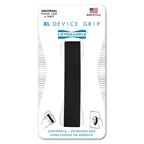LOVEHANDLE XL Phone + Tablet Grip - Black Strap, White Base