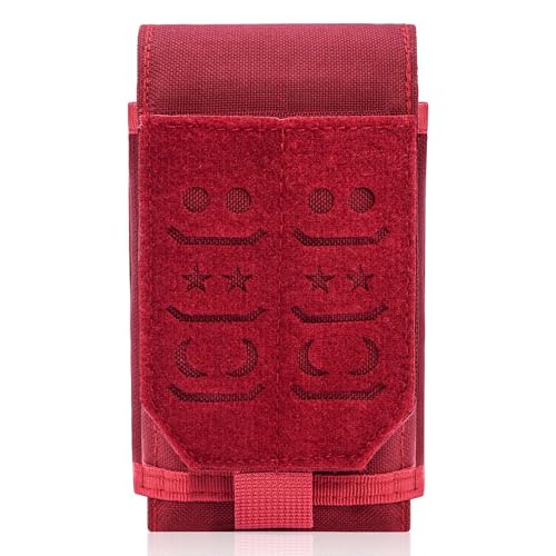 Molle Dual Cell Phone Pouch, Heavy Duty Waterproof Samll Tactical Dual Cell Phone Holder with US Flag Patch for 4.7"-6.7" (Dual RED) - color: DUAL RED