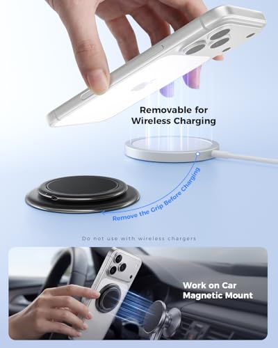SUPERONE Double-Sided MagSafe Phone Grip, Adjustable Magnetic Ring Stand - color: Pure Black