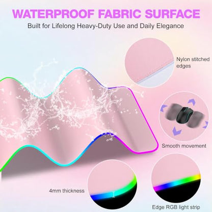 TARKARI 15W Magnetic Wireless Charging RGB Mouse Pad, 800x300mm Pink - color: Pink