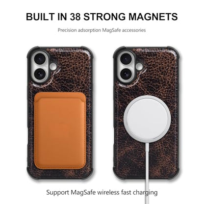 Leather Case Compatible with iPhone 16 Plus Wallet 6.7" | Genuine Leather 2-in-1 Magnetic Detachable Shockproof,Flip Folio Cover with Card Slot,Wireless Charging RFID Blocking Coffee - color: Brown Coffee, size: 16 Plus