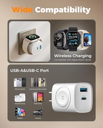 TESSAN Charging Blocks for Apple Watch Charger, USB C Charger Block 3-in-1 - color: White