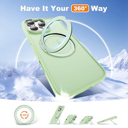 for iPhone 16 Pro Max Case with 360° Spin Magnetic Stand,Green | iPhone 16 Pro Max Phone Case 6.9",Spin Magnetic Ring Stand,Compatible with MagSafe,Military Protection,Translucent Matte - color: Green, size: iPhone 16 Pro Max