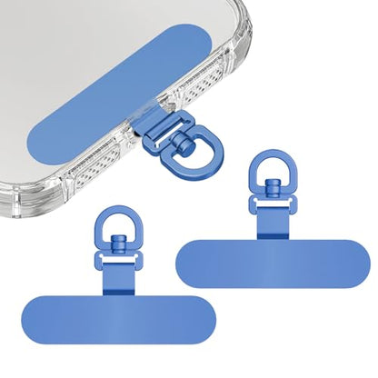 2 Pack Stainless Steel Phone Tether Tabs - Sturdy Universal Lanyard Patches for phone cases - color: Gray Blue