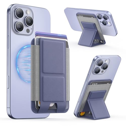 GONEZ for MagSafe Wallet with Stand, Stronger Magnetic Card Holder for iPhone 16/15/14/13/12 Series, Premium Leather Phone Wallet with RFID Blocking, 1 Slot, Fit 5 Cards, Lavender Gray - color: LAVENDERGRAY