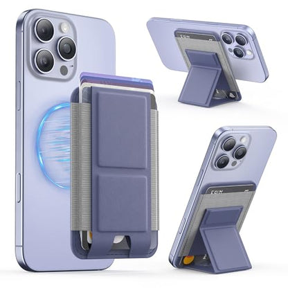 GONEZ for MagSafe Wallet with Stand, Stronger Magnetic Card Holder for iPhone 16/15/14/13/12 Series, Premium Leather Phone Wallet with RFID Blocking, 1 Slot, Fit 5 Cards, Lavender Gray - color: LAVENDERGRAY