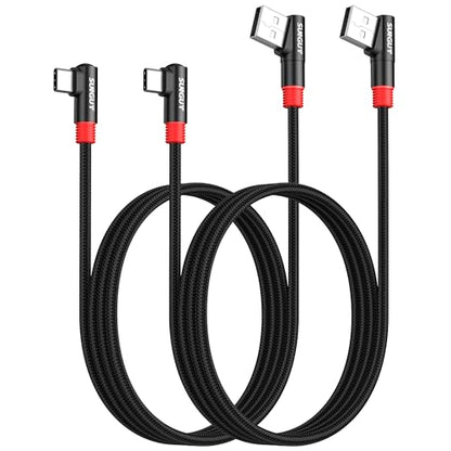 SUNGUY USB C Cable Right Angle 3FT [2 Pack], 18W USB A 2.0 to USB C Cable 90 Degree Nylon Braided Charging Cord Compatible with Galaxy S20 S10 S9, LG, Google Pixel, iPad mini 6 - size: 3FT
