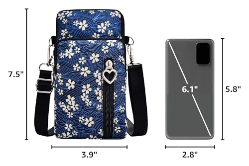 BIAOTIE Lightweight Small Crossbody bags Cell Phone Purses Travel Pouch Shoulder Bag for Women - color: Blue Flower