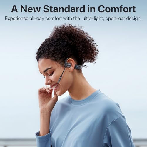 Open Ear Headphones with Mic, 29g Bluetooth Headset, Air Conduction Headphones with Dual Device Connection & Mute, Wireless Headset with Mic for Work, Driving, Office, Workout, Black - color: Black