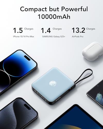 VRURC 20000mAh Portable Charger Fast Charging with Built-in 4 Cables(1Pack) - color: Blue