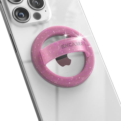 Encased Magnetic Phone Grip Holder (Compatible with MagSafe) Thin Silicone Finger Loop Ring for iPhone (Pink Glitter) - color: Pink