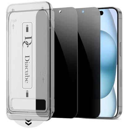 2 PACK Privacy Screen Protector for iPhone 15, [27° Anti-Spy] 9H Hardness Shatterproof Tempered Glass with [Easy Installation Frame with Auto Dust Removal] Bubble Free, Case-Friendly, HD Full Coverage - size: iPhone 15