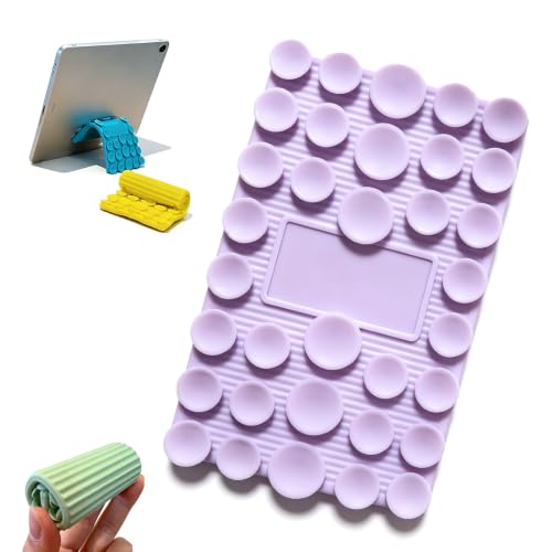 Silicone Phone Stand with Aluminum, Foldable Bendable Adjustable Holder for Desk, Portable Multi-Angle Stand (Light Purple) - color: Light Purple