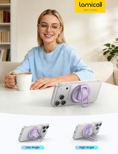 Lamicall Lavender Comfortable Magnetic Phone Finger Loop Grip for MagSafe - color: Lavender - Zinc Alloy - Silicone Grip