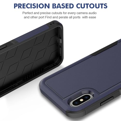 for iPhone X/iPhone Xs Case: Dual Layer Protective Heavy Duty Cell Phone Case Shockproof Rugged Bumper Tough with Screen Protector - Military Grade Drop Tested for Appple iPhone X/iPhone Xs, Blue - color: Navy Blue (PC) + Black (TPU)